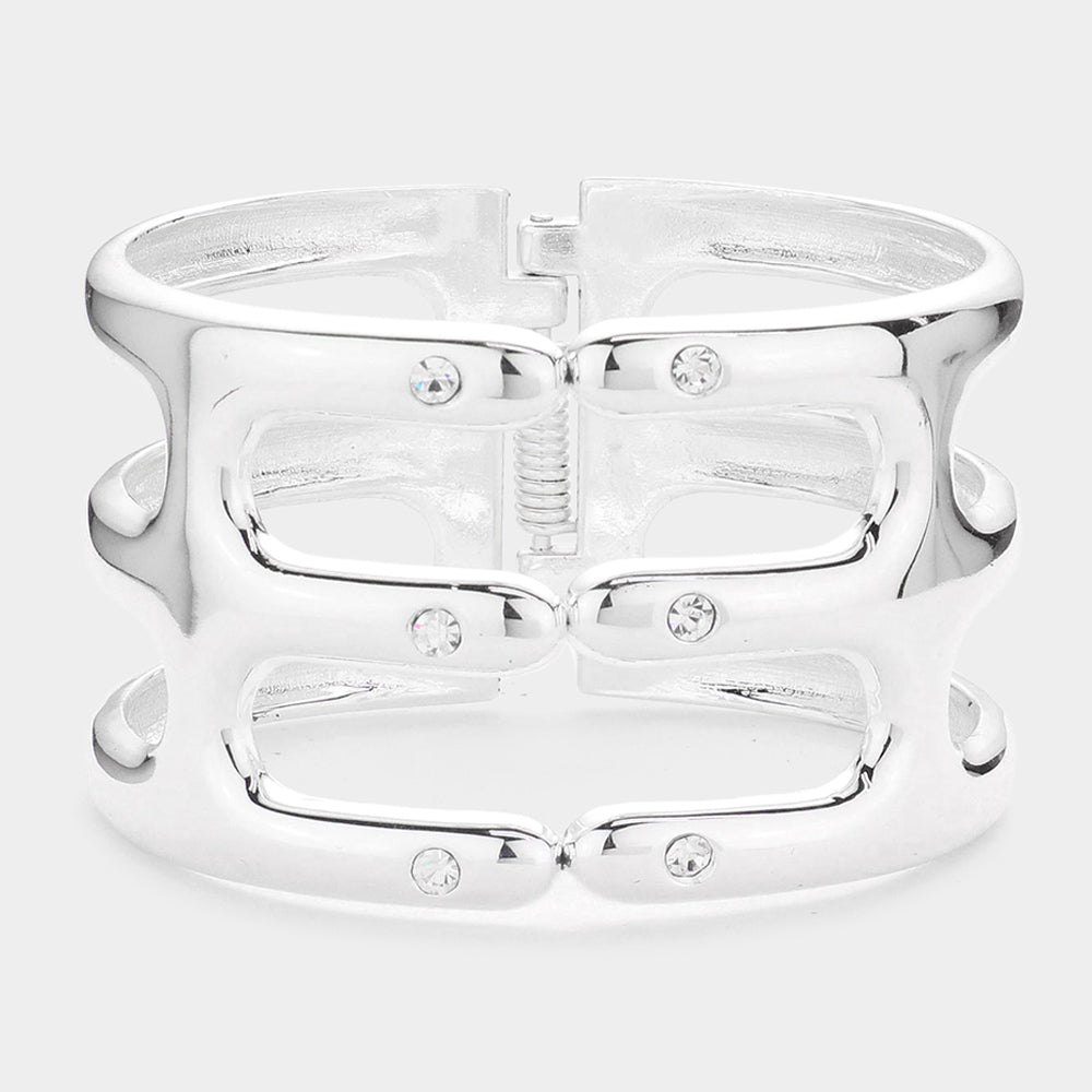 Madeline Love Rhodium Hinged Metal Cage Bracelet - Bracelets