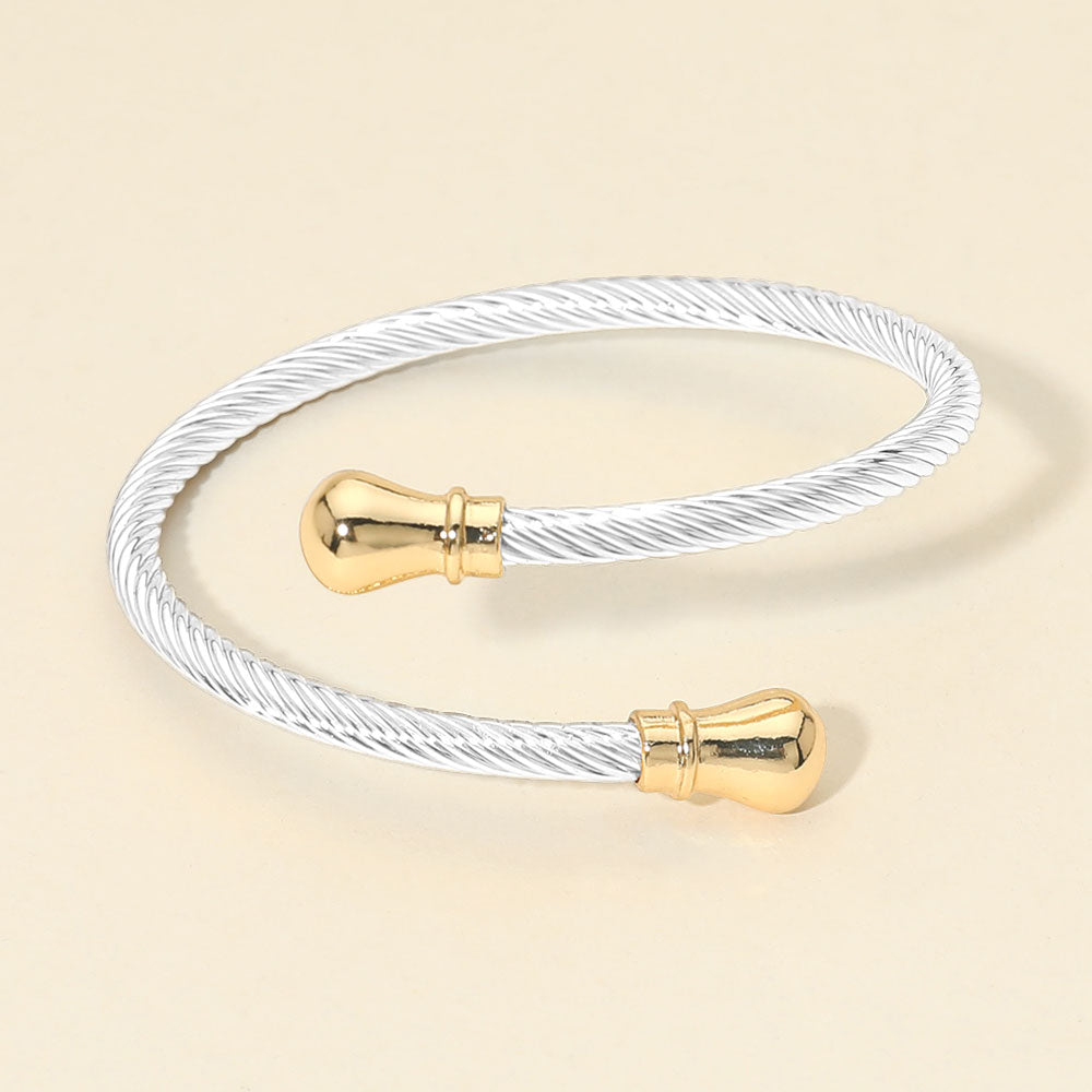 Madeline Love Gold, Silver Twisted Metal Cable Bangle Bracelet - Bracelets