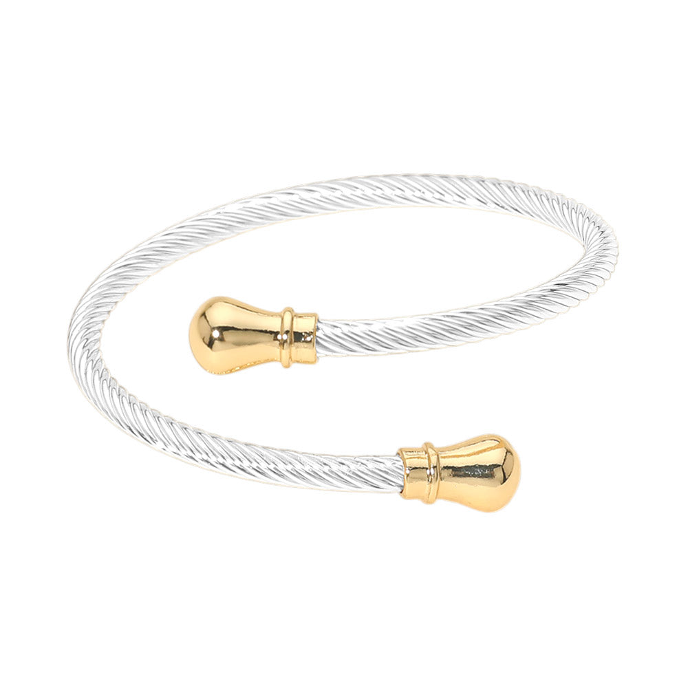 Madeline Love Gold, Silver Twisted Metal Cable Bangle Bracelet - Bracelets - desc