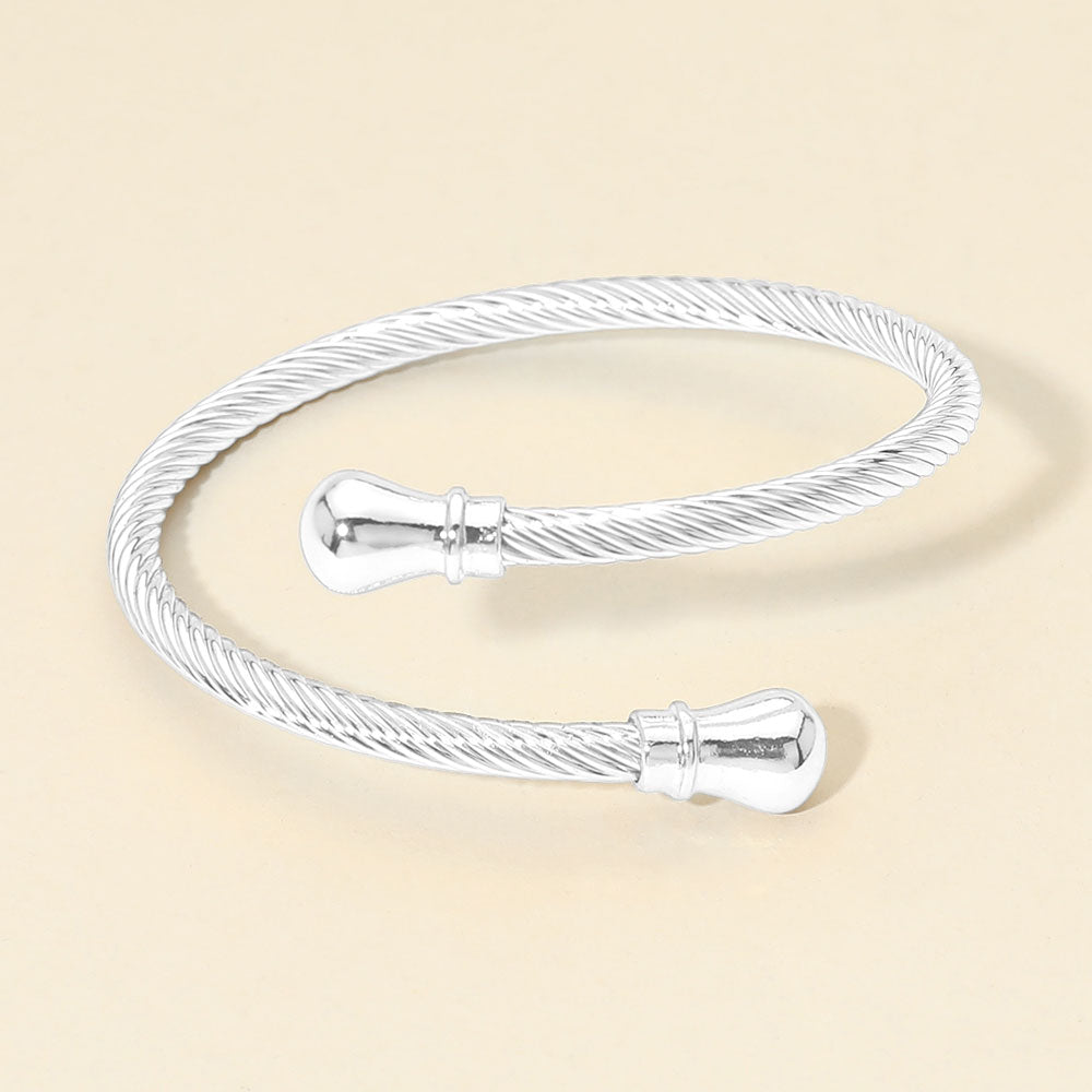 Madeline Love Silver Twisted Metal Cable Bangle Bracelet - Bracelets