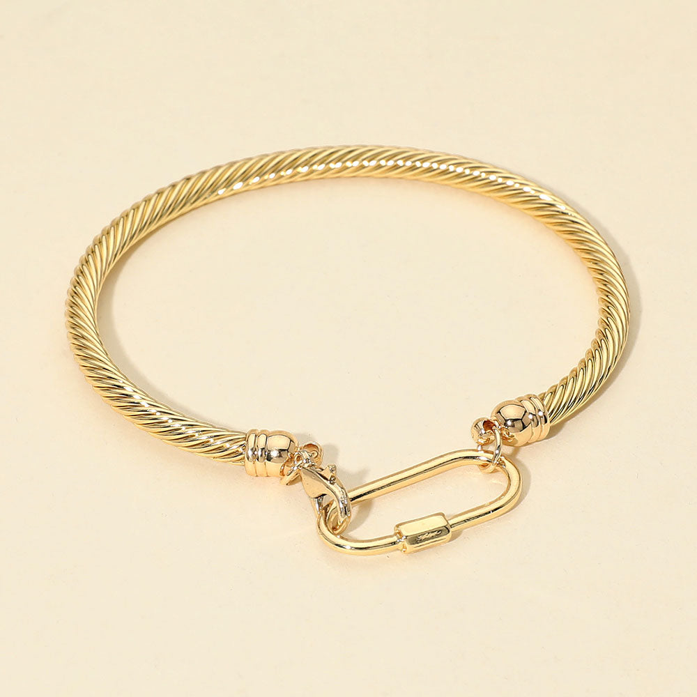 Madeline Love Gold Carabiner Accent Twisted Cable Bangle Bracelet - Bracelets