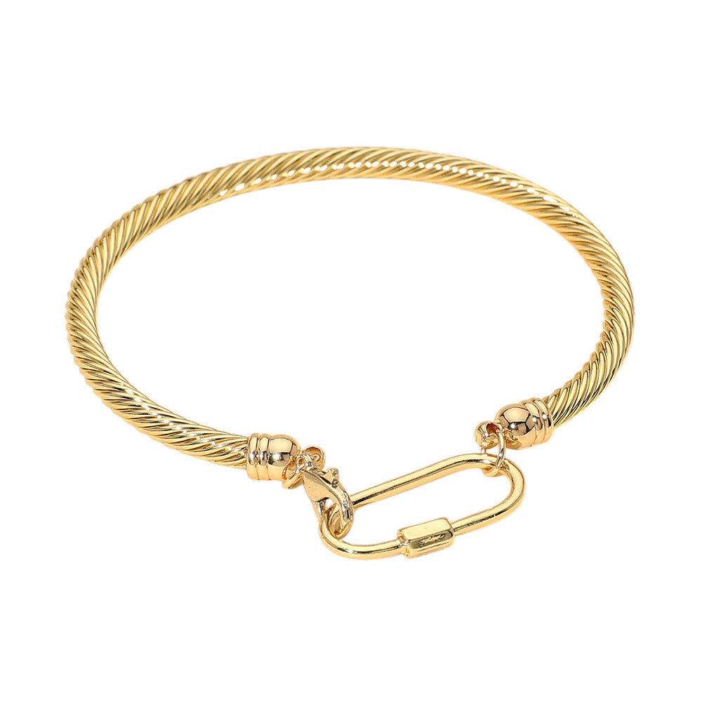 Madeline Love Gold Carabiner Accent Twisted Cable Bangle Bracelet - Bracelets - desc