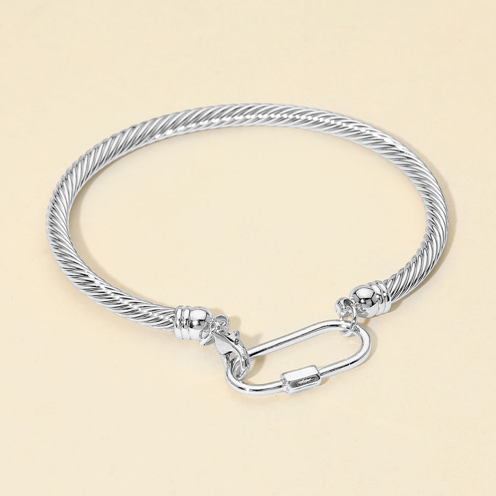 Madeline Love Rhodium Carabiner Accent Twisted Cable Bangle Bracelet - Bracelets