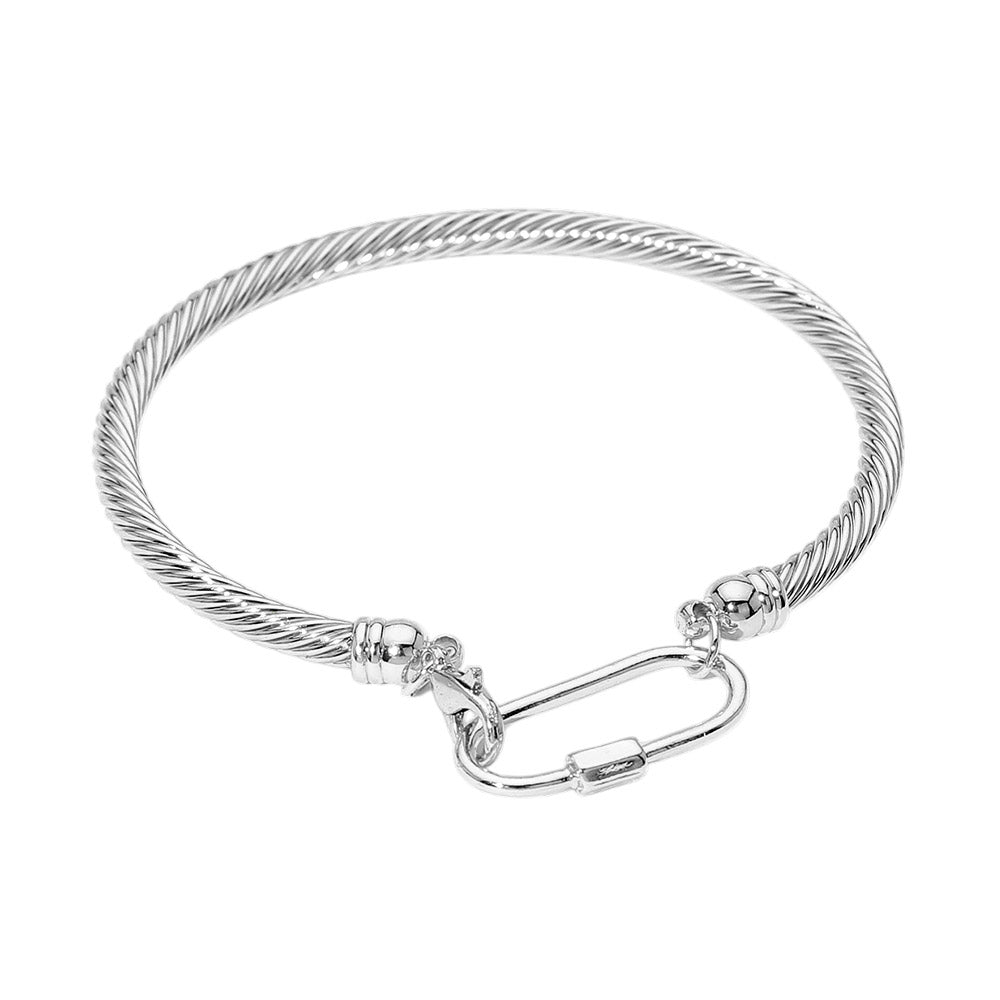 Madeline Love Rhodium Carabiner Accent Twisted Cable Bangle Bracelet - Bracelets - desc
