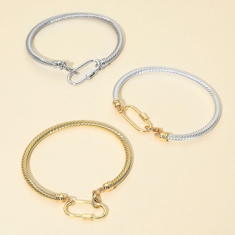Madeline Love Rhodium Carabiner Accent Twisted Cable Bangle Bracelet - Bracelets - extra