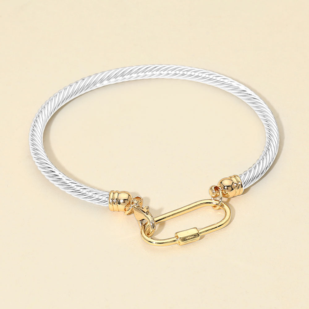 Madeline Love Gold, Silver Carabiner Accent Twisted Cable Bangle Bracelet - Bracelets