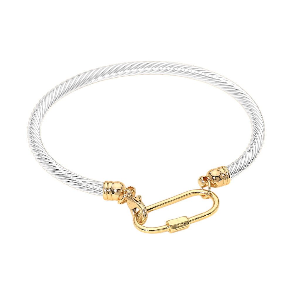 Madeline Love Gold, Silver Carabiner Accent Twisted Cable Bangle Bracelet - Bracelets - desc