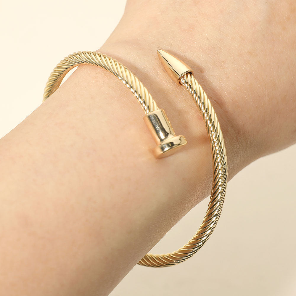 Madeline Love Gold Twisted Cable Nailhead Wrap Bangle Bracelet - Bracelets