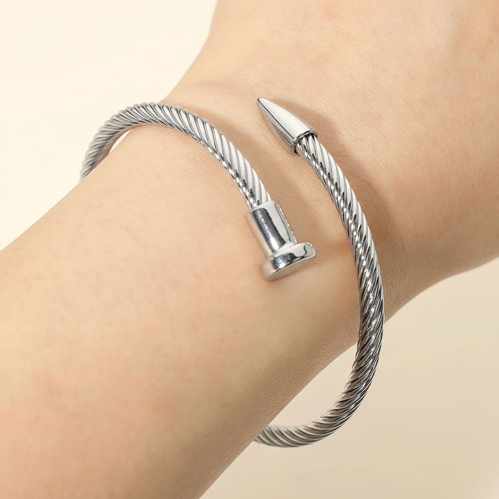 Madeline Love Rhodium Twisted Cable Nailhead Wrap Bangle Bracelet - Bracelets