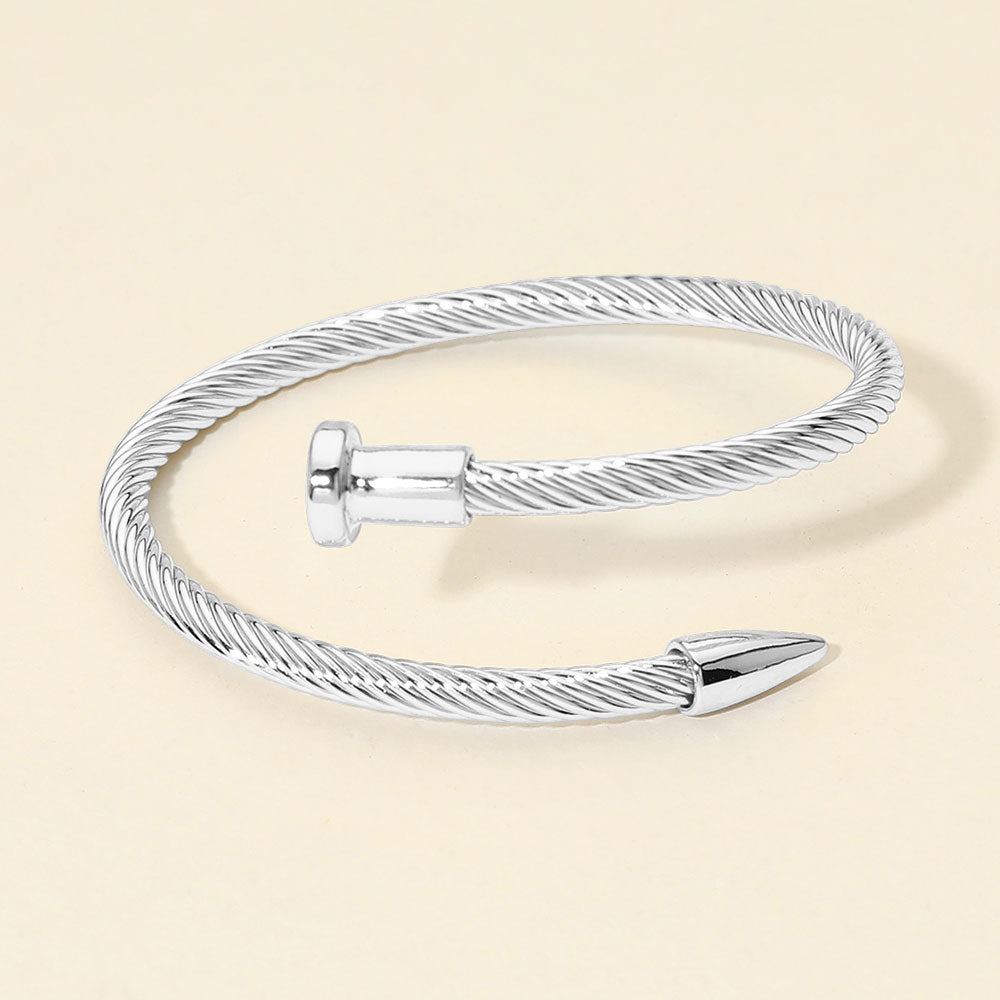 Madeline Love Rhodium Twisted Cable Nailhead Wrap Bangle Bracelet - Bracelets - desc