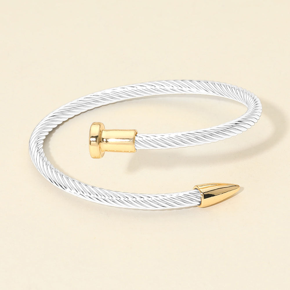 Madeline Love Gold, Silver Twisted Cable Nailhead Wrap Bangle Bracelet - Bracelets
