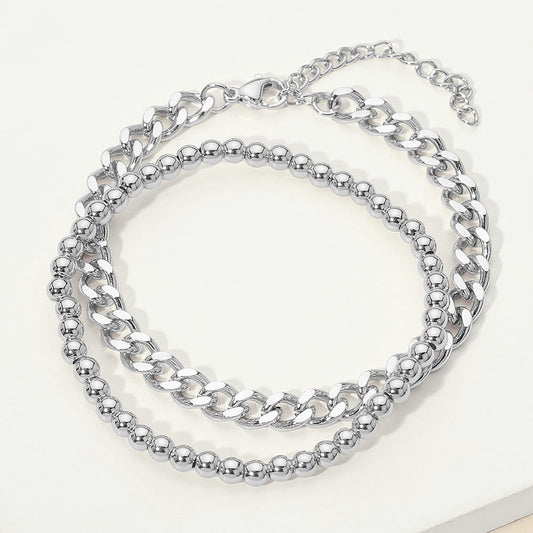 Madeline Love Rhodium Stainless Steel Chain Beaded Stretch Layered Bracelets