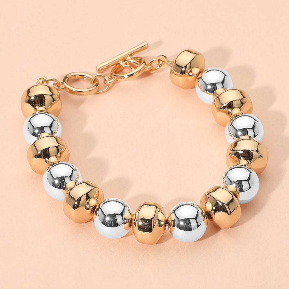 Madeline Love Gold, Rhodium Two Tone Metal Beaded Toggle Bracelet