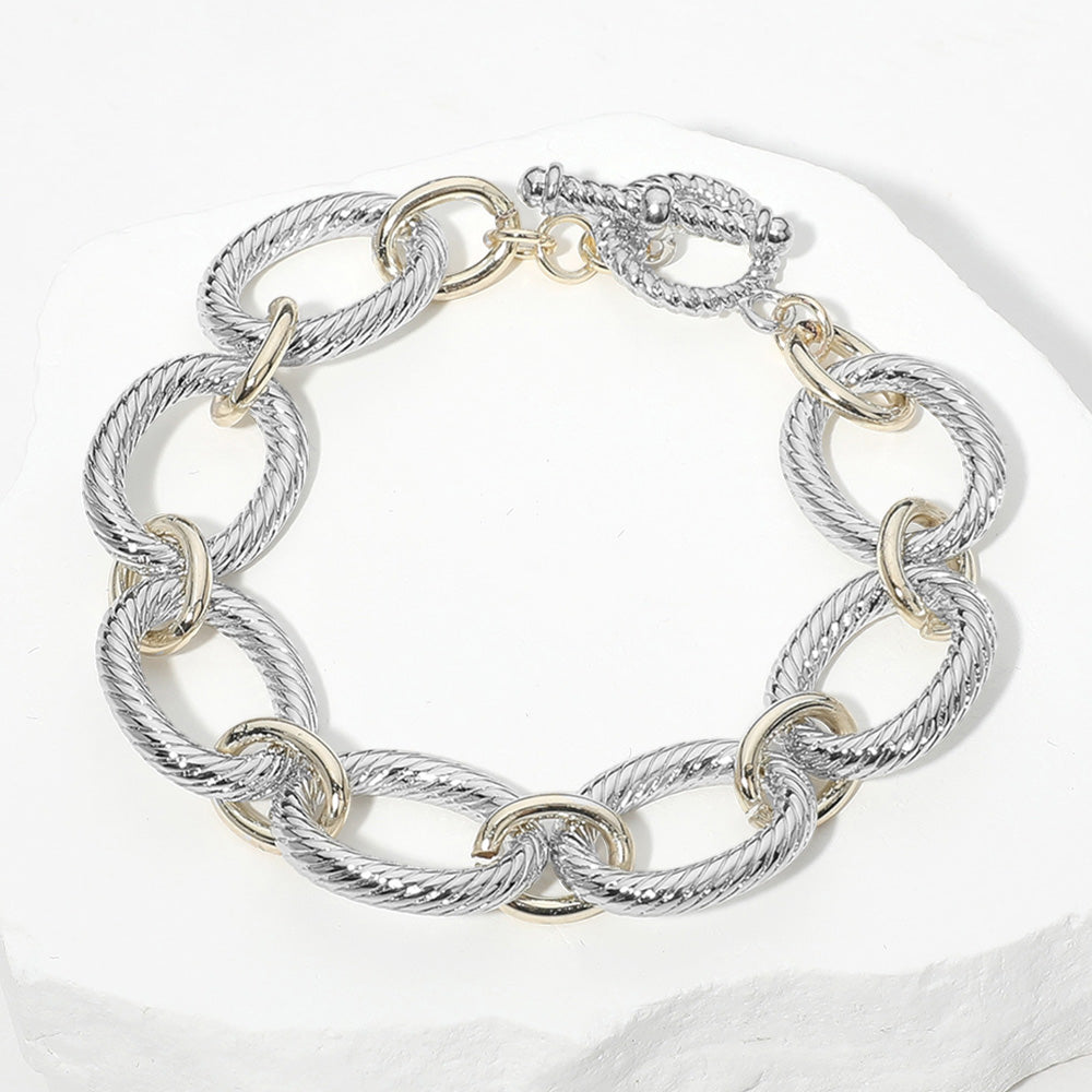 Madeline Love Two Tone 14K Gold Plated Two Tone Chunky Chain Toggle Bracelet