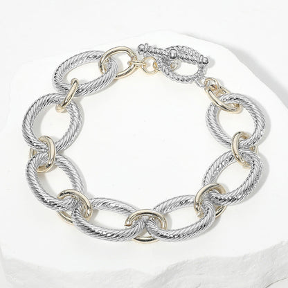 Madeline Love Two Tone 14K Gold Plated Two Tone Chunky Chain Toggle Bracelet