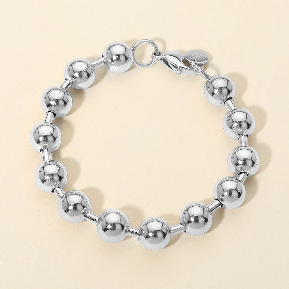 Madeline Love Silver Stainless Steel Chunky Beaded Chain Bracelet