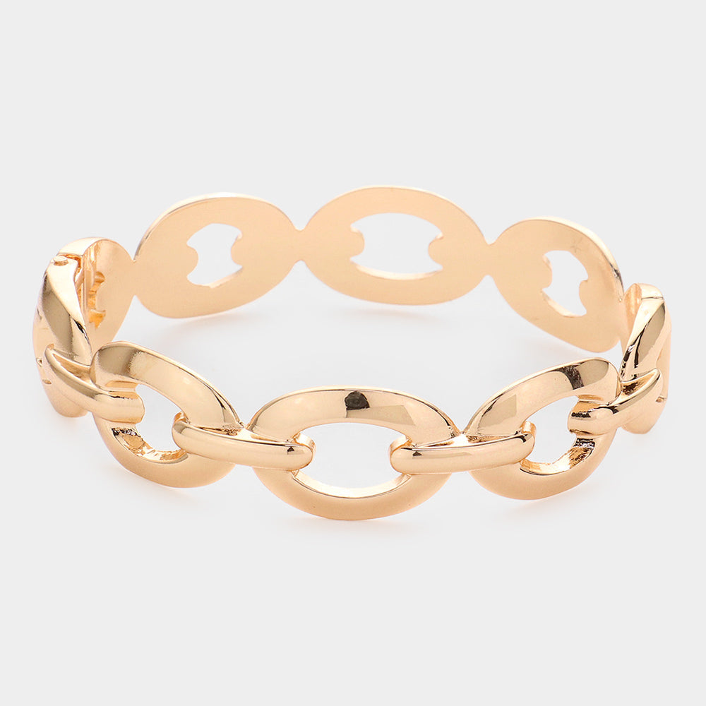 Madeline Love Gold Open Metal Oval Link Hinged Bracelet - Bracelets