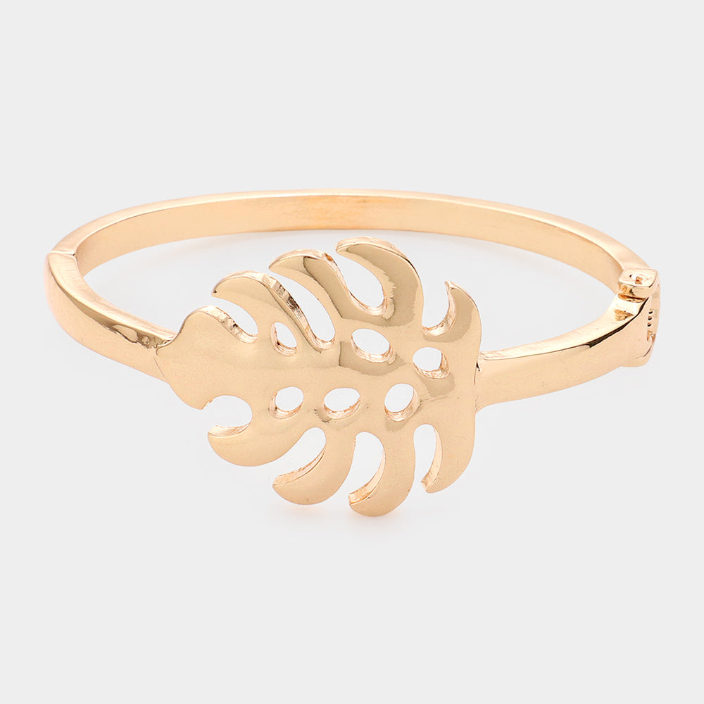 Madeline Love Gold Metal Tropical Leaf Hinged Bracelet - Bracelets