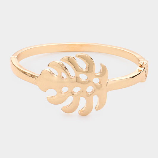 Madeline Love Gold Metal Tropical Leaf Hinged Bracelet - Bracelets