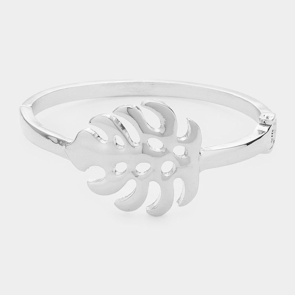 Madeline Love Silver Metal Tropical Leaf Hinged Bracelet - Bracelets