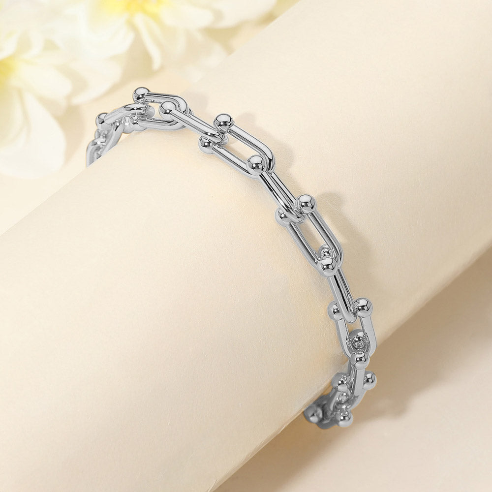 Madeline Love Silver Stainless Steel Industrial Link Chain Bracelet
