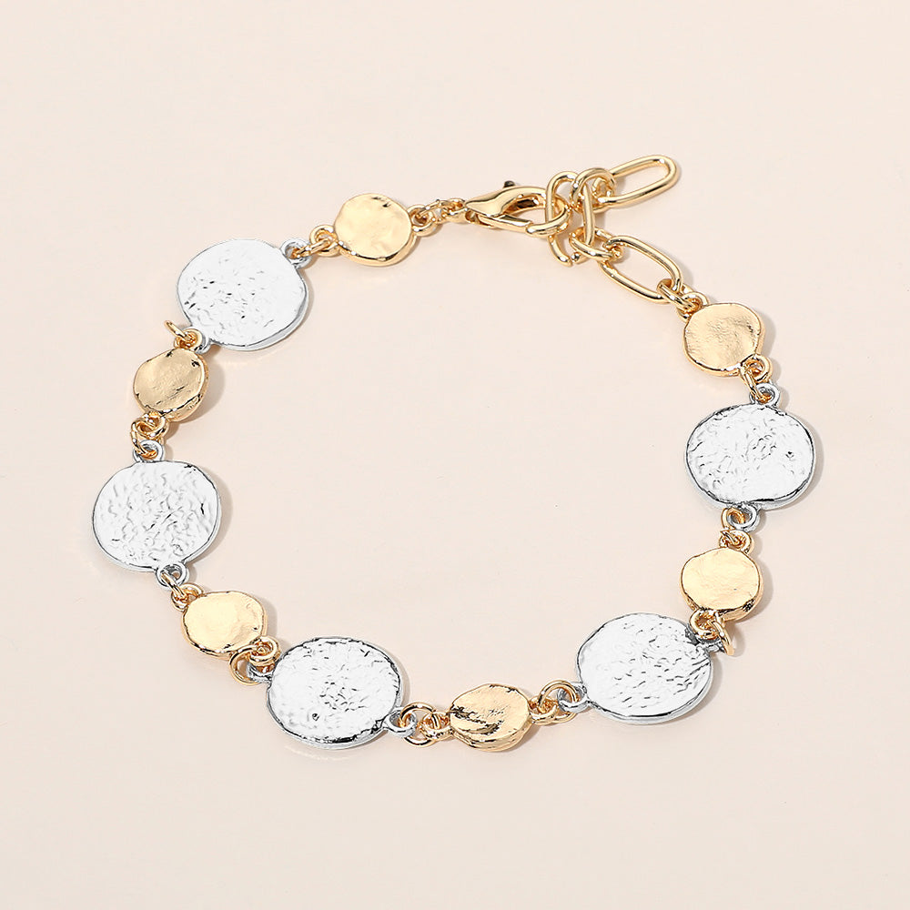 Madeline Love Gold, Rhodium Textured Metal Disc Link Bracelet
