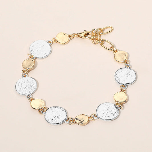 Madeline Love Gold, Rhodium Textured Metal Disc Link Bracelet