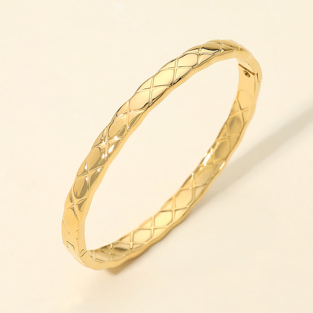 Madeline Love Gold Stainless Steel Crisscross Textured Hinged Bangle Bracelet - Bracelets