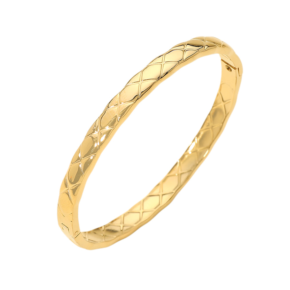 Madeline Love Gold Stainless Steel Crisscross Textured Hinged Bangle Bracelet - Bracelets - desc