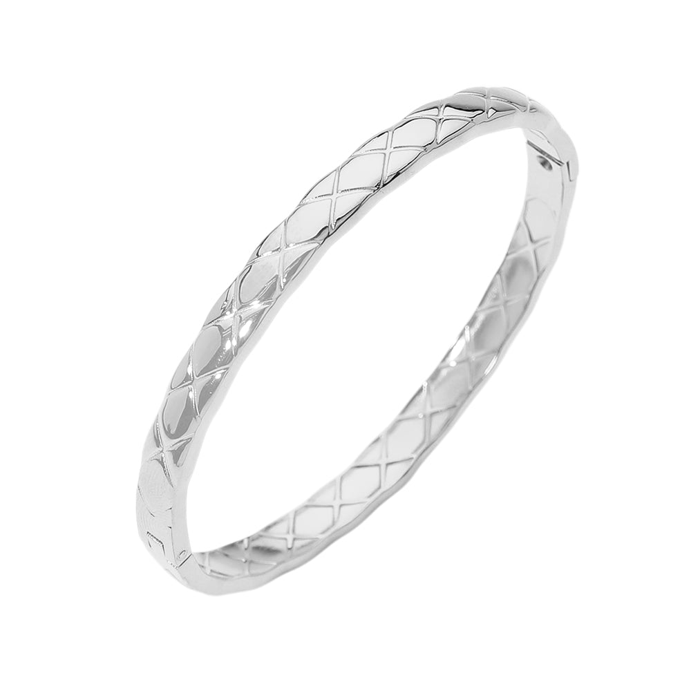 Madeline Love Silver Stainless Steel Crisscross Textured Hinged Bangle Bracelet - Bracelets - desc