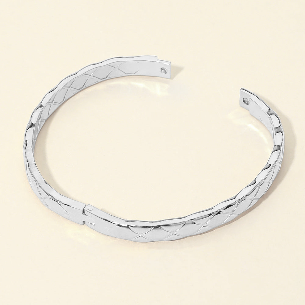 Madeline Love Silver Stainless Steel Crisscross Textured Hinged Bangle Bracelet - Bracelets - extra