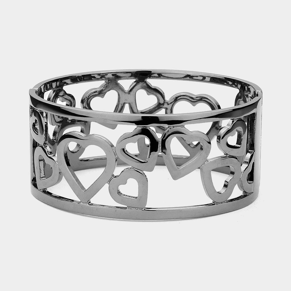 Hinged Heart Metal Bangle Bracelet