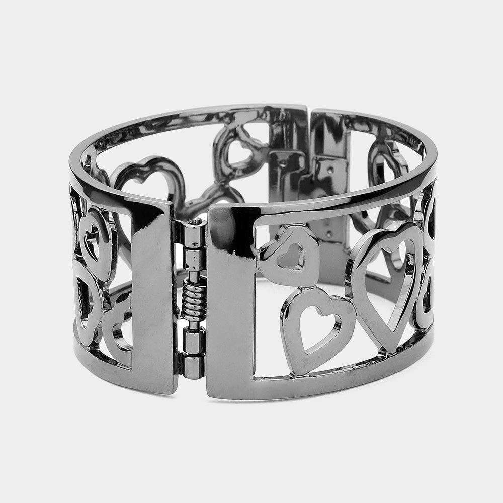 Hinged Heart Metal Bangle Bracelet