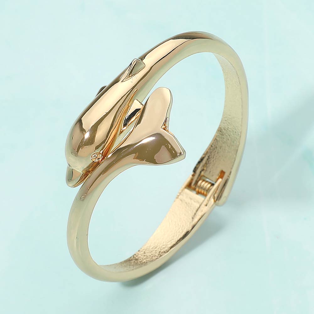 Madeline Love Gold Sleek Dolphin Hinged Bangle Bracelet - Bracelets