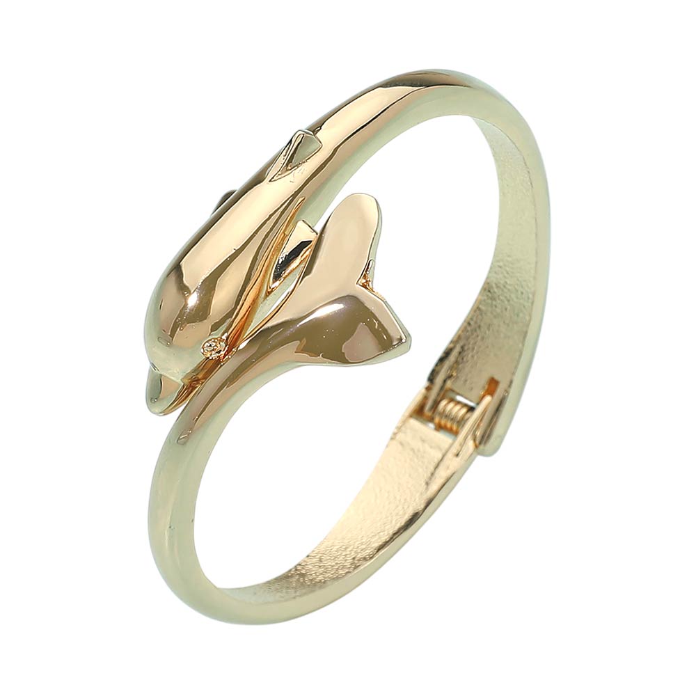 Madeline Love Gold Sleek Dolphin Hinged Bangle Bracelet - Bracelets - desc