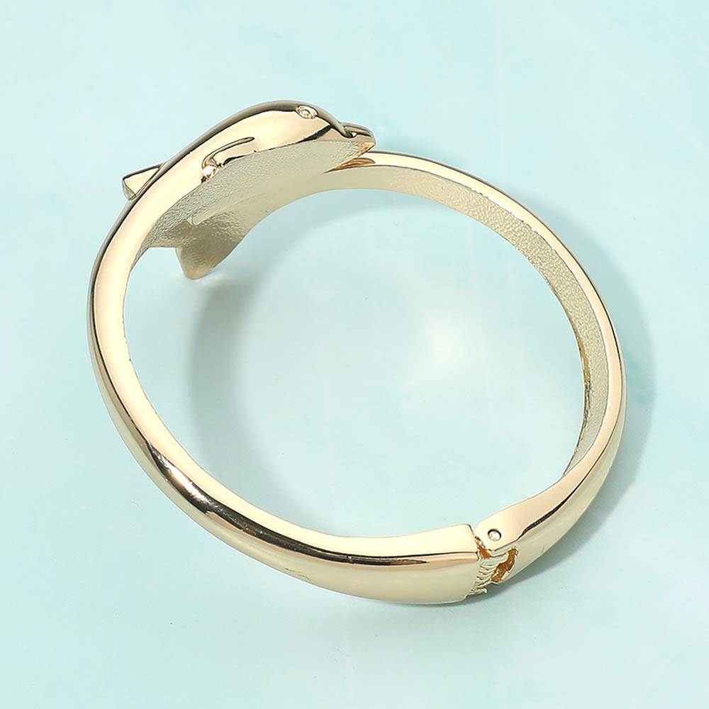 Madeline Love Gold Sleek Dolphin Hinged Bangle Bracelet - Bracelets - extra