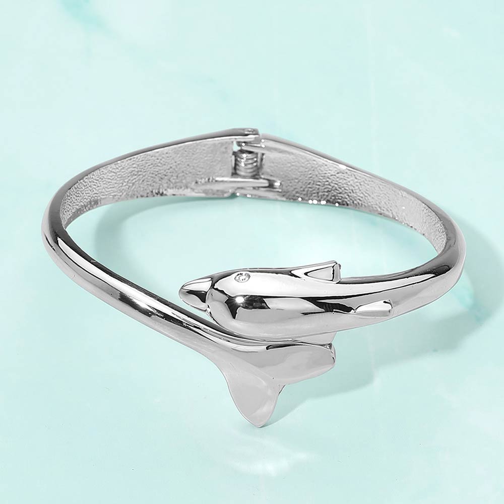 Madeline Love Silver Sleek Dolphin Hinged Bangle Bracelet - Bracelets