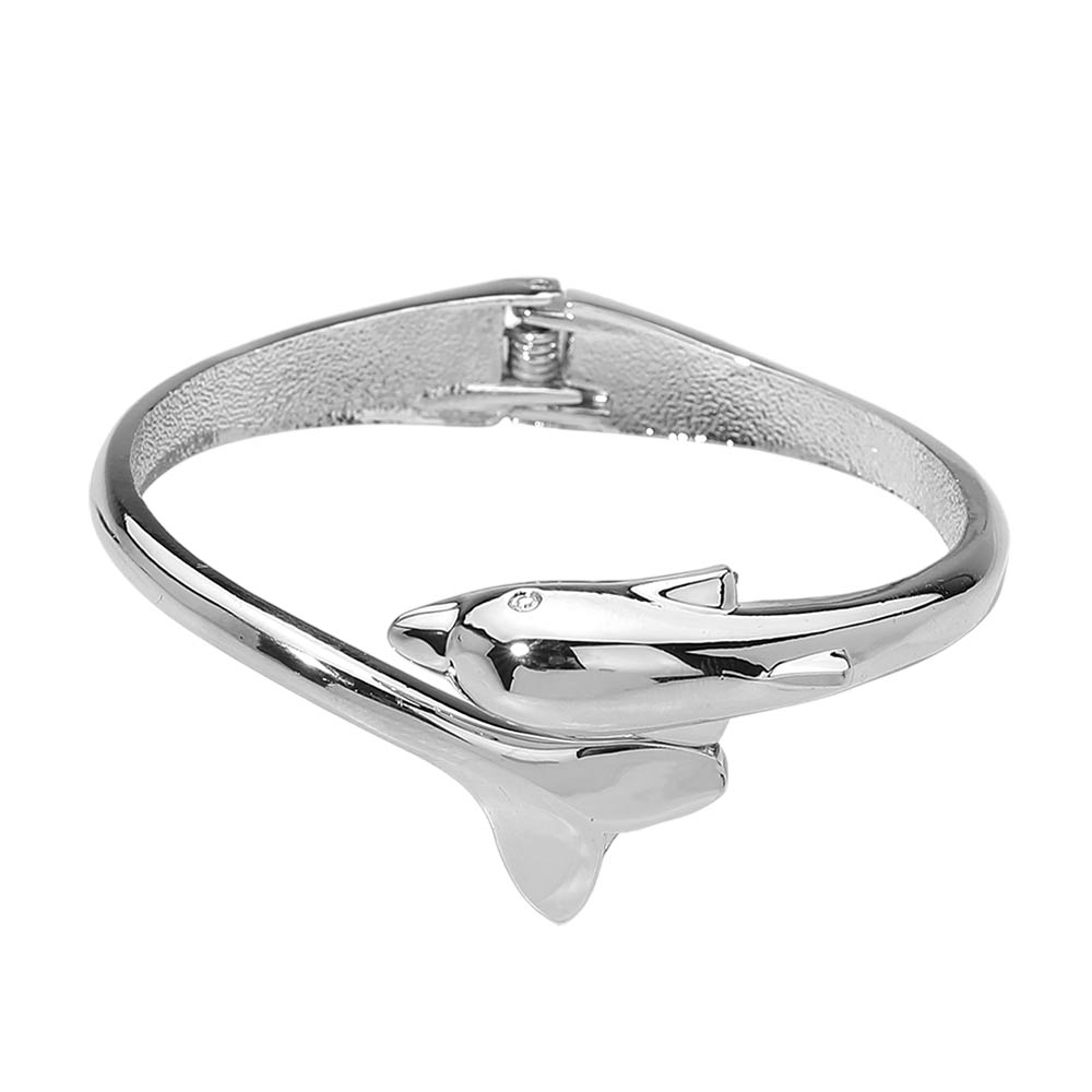 Madeline Love Silver Sleek Dolphin Hinged Bangle Bracelet - Bracelets - desc