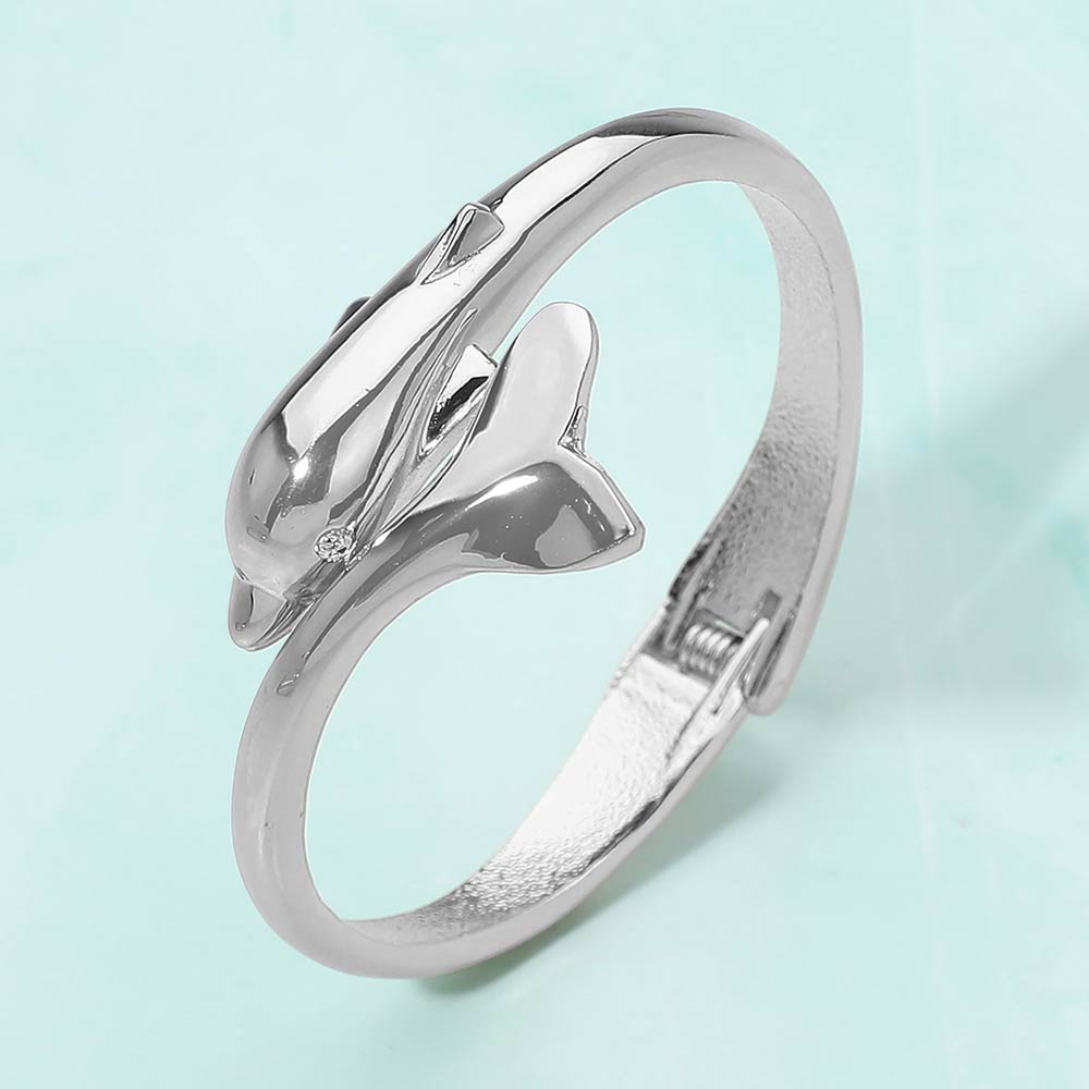 Madeline Love Silver Sleek Dolphin Hinged Bangle Bracelet - Bracelets - extra