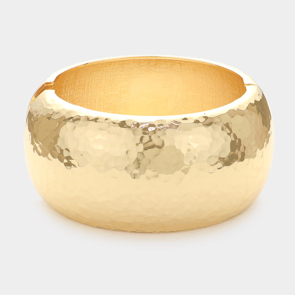 Madeline Love Gold Chunky Hammered Metal Hinged Bangle Bracelet - Bracelets