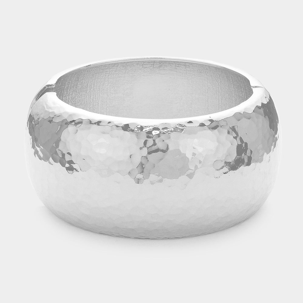 Madeline Love Silver Chunky Hammered Metal Hinged Bangle Bracelet - Bracelets