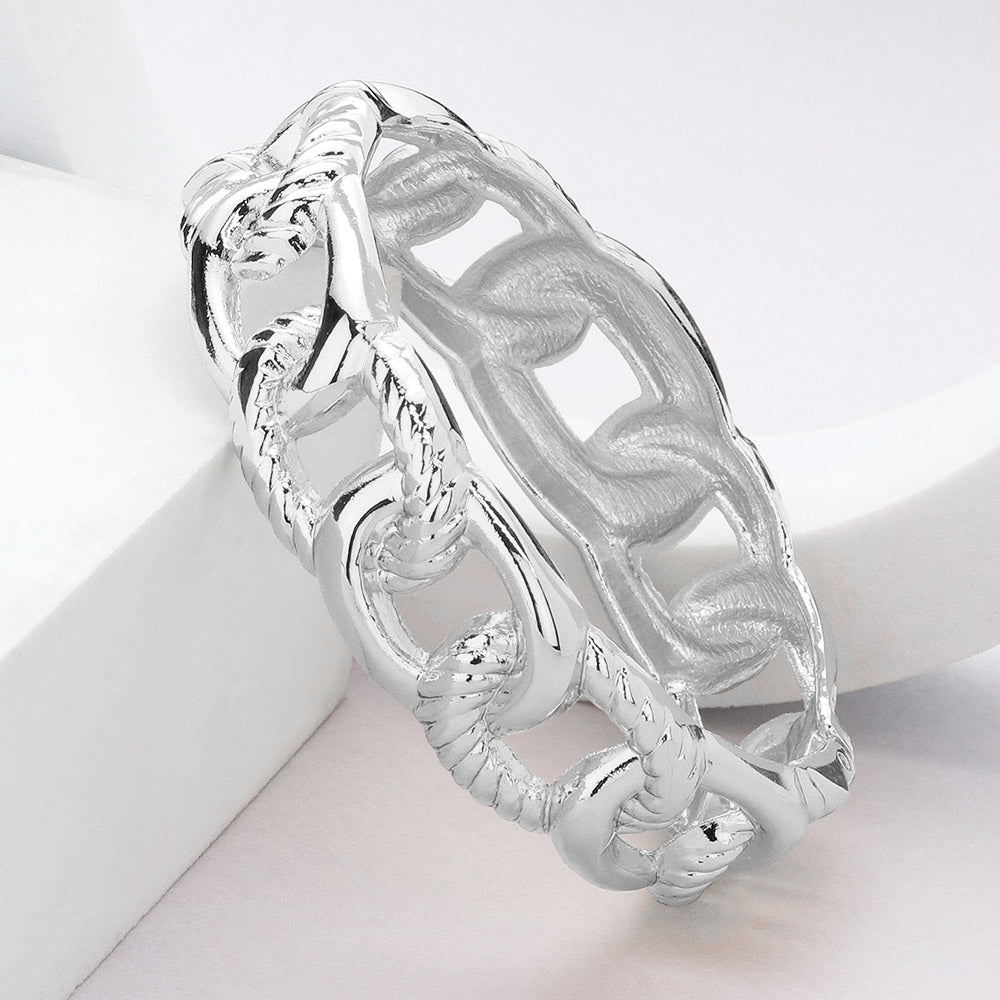Madeline Love Silver Metal Flat Cuban Chain Shape Hinged Bangle Bracelet - Bracelets