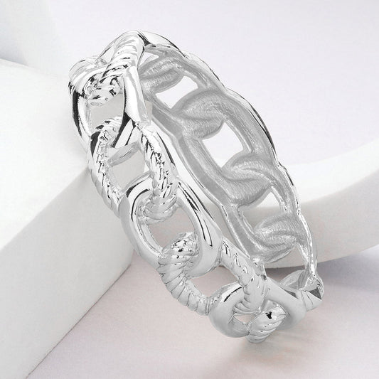 Madeline Love Silver Metal Flat Cuban Chain Shape Hinged Bangle Bracelet - Bracelets