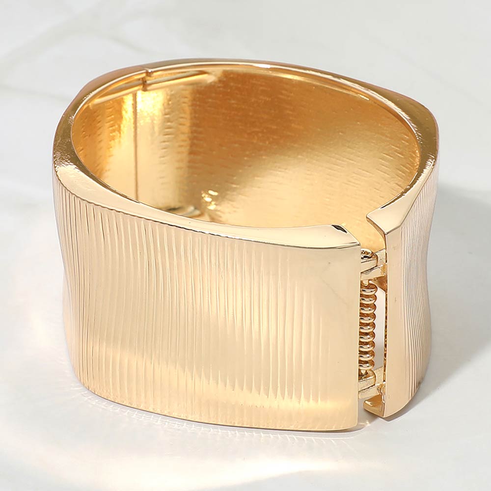 Madeline Love Gold Bold Ribbed Metal Hinged Bangle Bracelet - Bracelets - extra