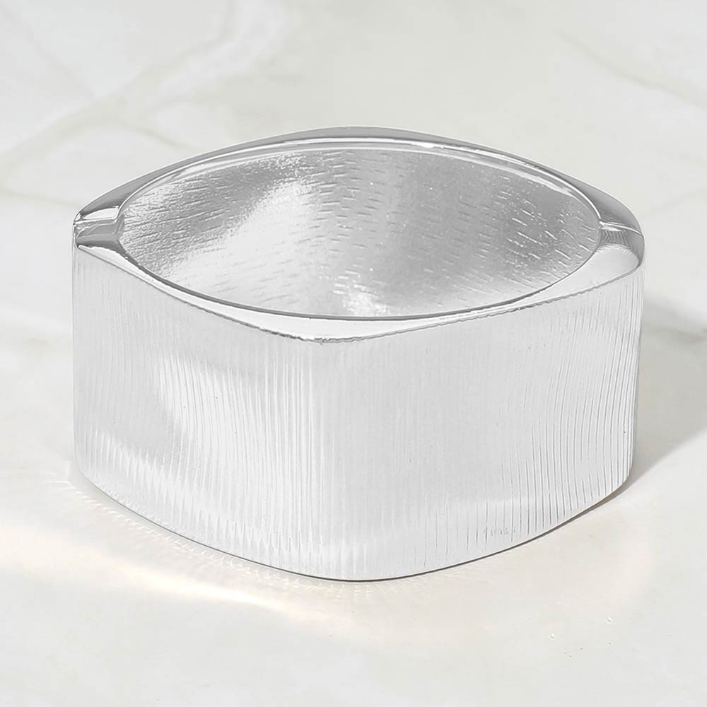 Madeline Love Silver Bold Ribbed Metal Hinged Bangle Bracelet - Bracelets