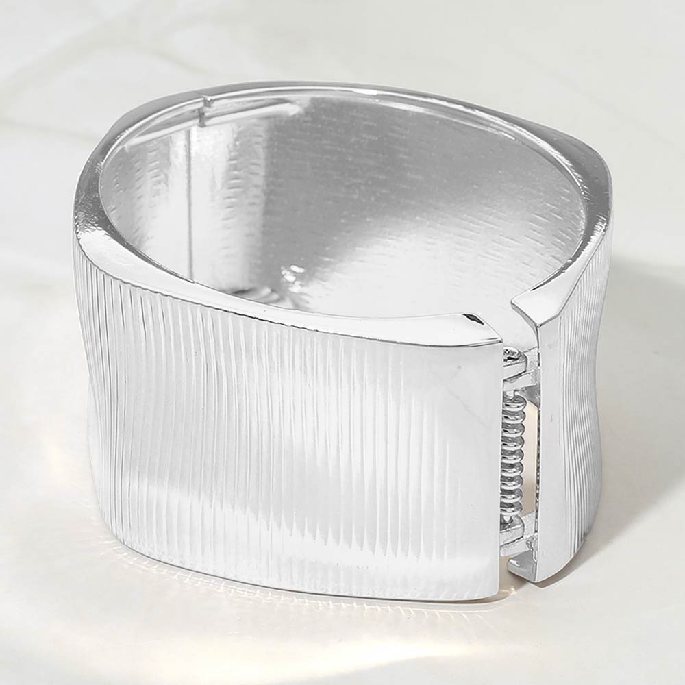 Madeline Love Silver Bold Ribbed Metal Hinged Bangle Bracelet - Bracelets - extra
