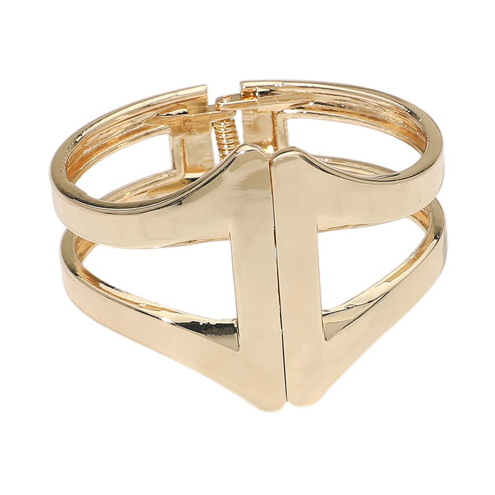 Madeline Love Gold Geometric Metal Hinged Bangle Bracelet - Bracelets - desc