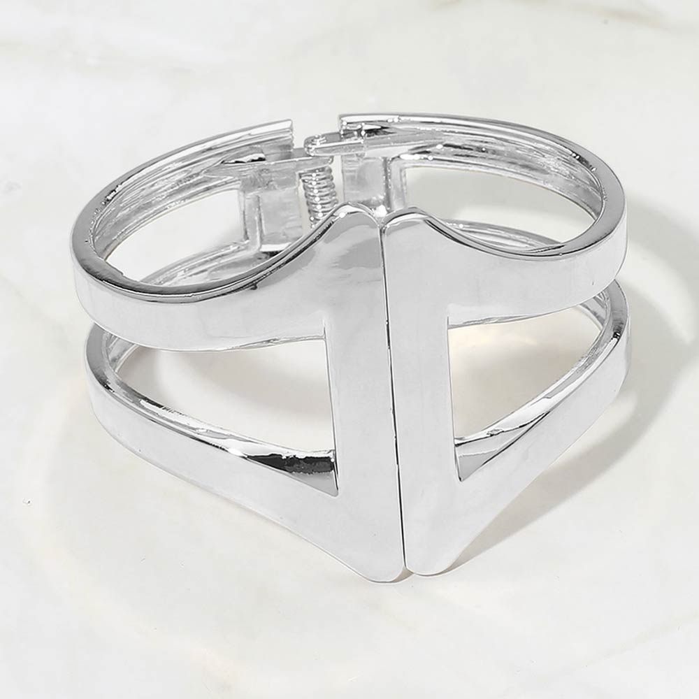 Madeline Love Silver Geometric Metal Hinged Bangle Bracelet - Bracelets