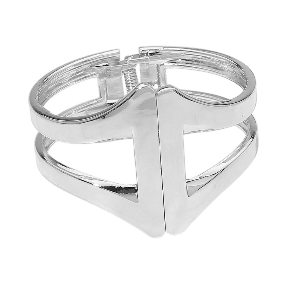 Madeline Love Silver Geometric Metal Hinged Bangle Bracelet - Bracelets - desc