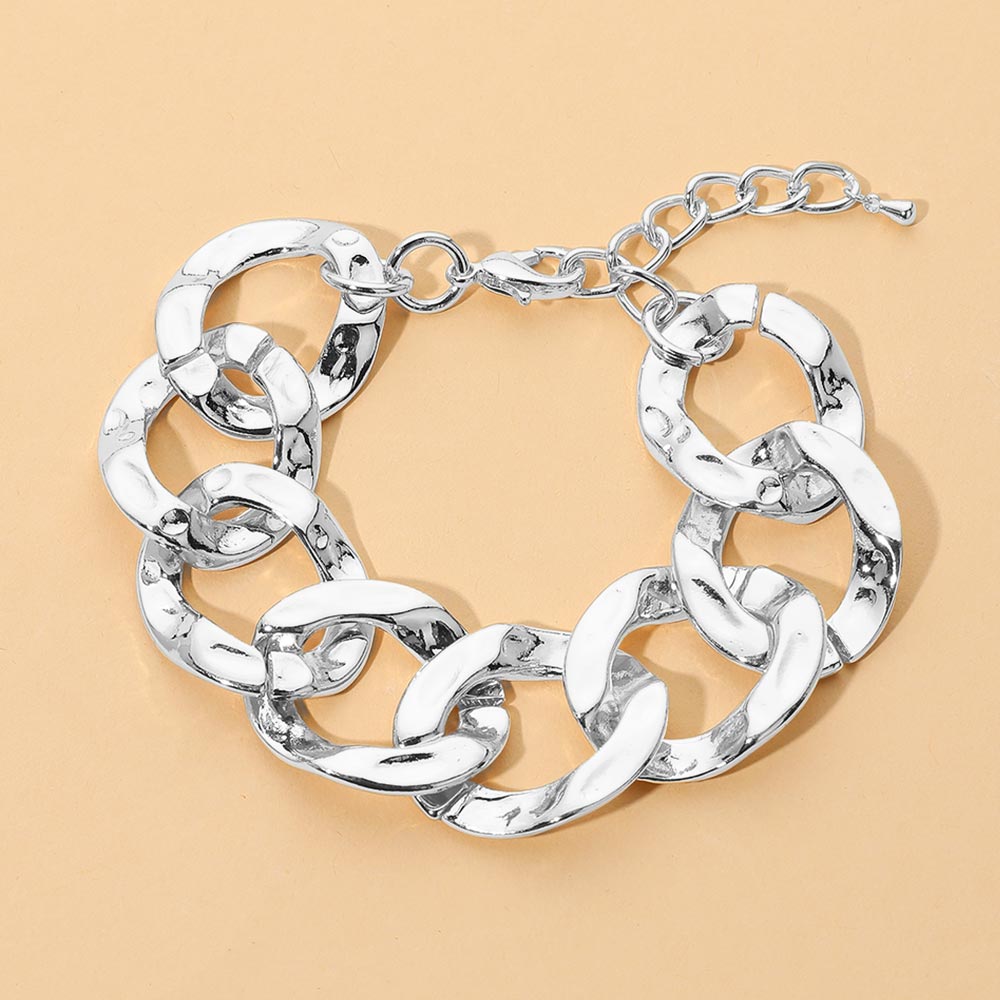 Madeline Love Rhodium Chunky Hammered Metal Link Chain Bracelet